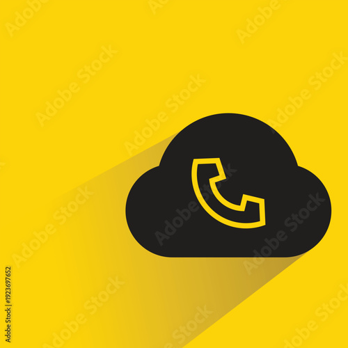 cloud and phone icon with shadow yellow background