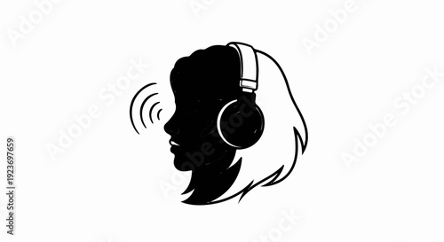 Profile of person wearing headphones emitting sound waves
