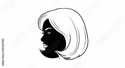 Profile silhouette of a woman's head with bob hairstyle and detailed features