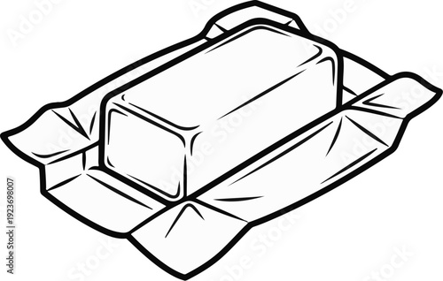 Rectangular food item, possibly butter, unwrapped in paper