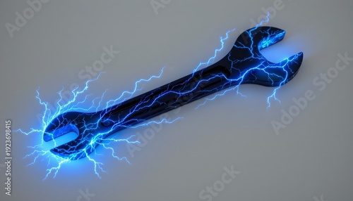 A unique object resembling a wrench with a spark, likely representing electricity or energy