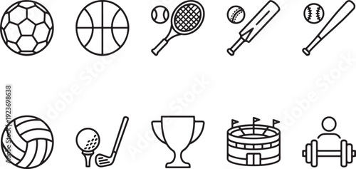 Sports equipment and icons set flat design vector illustration isolated on white background