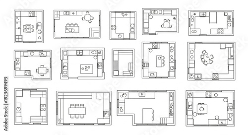 Architectural floor plans showcasing various room layouts and interior designs for homes.