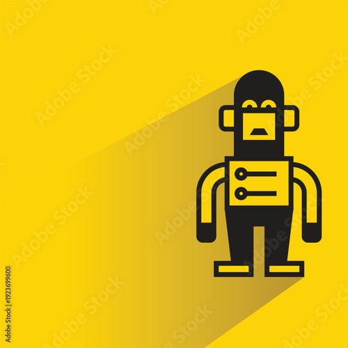 droid and humanoid robot with shadow on yellow background