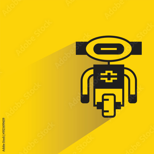 droid and humanoid robot with shadow on yellow background