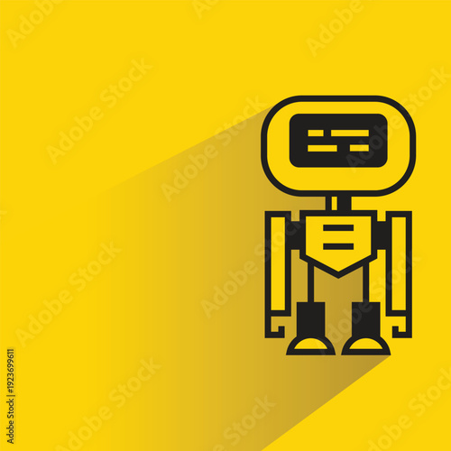 droid and humanoid robot with shadow on yellow background
