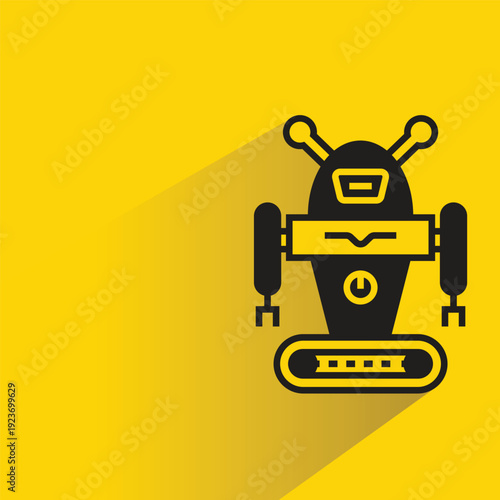 droid and humanoid robot with shadow on yellow background
