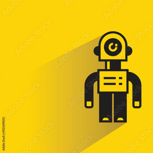 droid and humanoid robot with shadow on yellow background
