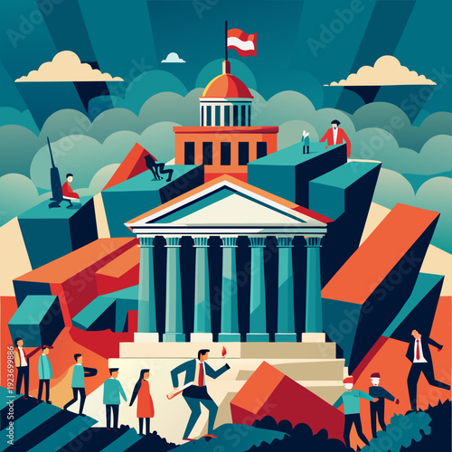 Abstract Depiction of Government Collapse and Societal Crisis