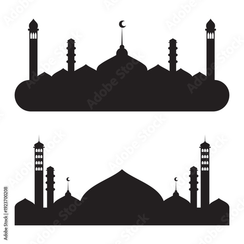 Collection of mosque silhouettes, poster design elements, Arabic themed banner designs