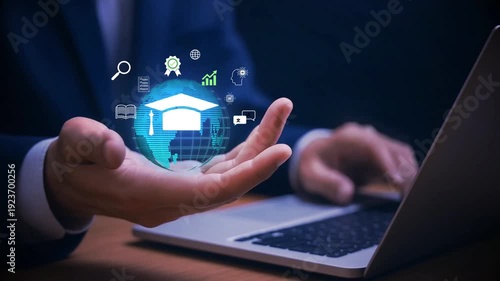 Global Online Education Technology Concept with AI, E-Learning and Digital Knowledge