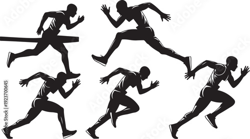 Silhouette of a runner in various athletic poses sprinting