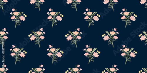 Seamless spring floral vector pattern with small pastel bouquets on separate editable background