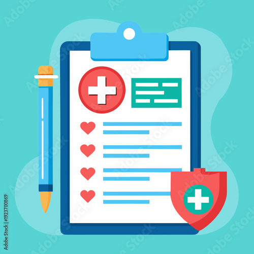 Medical Insurance Form with Clipboard and Pen