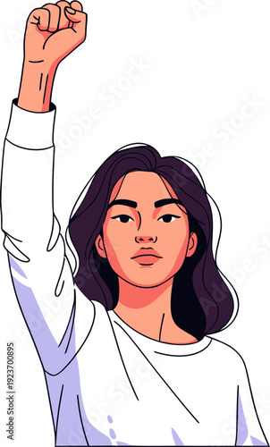 Empowered woman with raised fist in determination