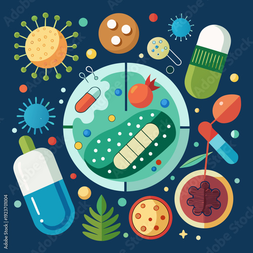 Microscopic world of medicine and pathogens