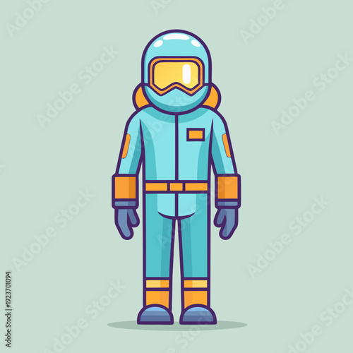 Person in light blue protective hazmat suit