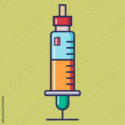 Stylized Vaccine Syringe with Orange Liquid
