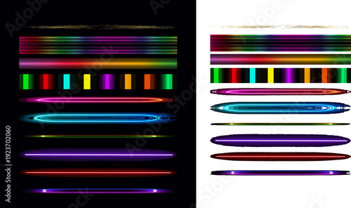 colorful neon light bars and stripes on black and white backgrounds