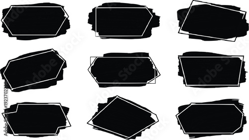 The described one consists of a grid of black brush stroke shapes, each uniquely outlined with a thin white hexagon or polygon.