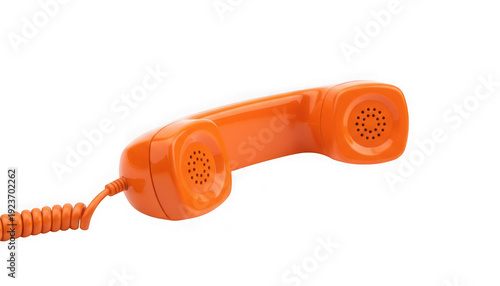 Vintage orange rotary telephone handset isolated on transparent background