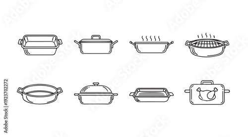 Collection of Roasting Pans and Cookware Icons