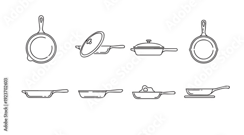 Collection of Skillet and Pan Line Art Icons