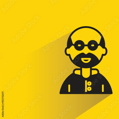 beard man avatar with shadow yellow background