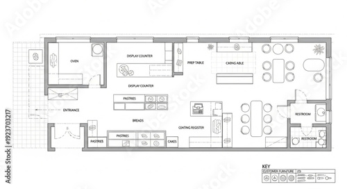 Detailed architectural floor plan showcasing interior design and layout elements.