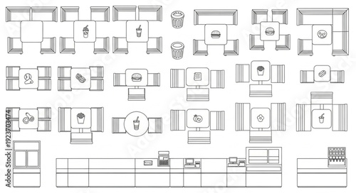 Architectural floor plan layout showcasing various room designs and furniture arrangements for interior design.