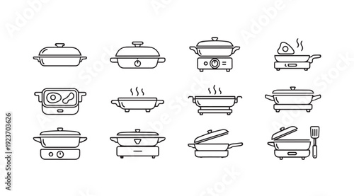Electric Griddle and Hot Pot Icons - Cooking Appliances Collection