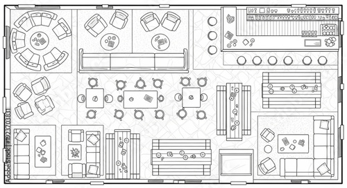 Detailed architectural floor plan showcasing various office spaces and furniture arrangements.