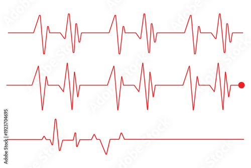 Heart beat on e c g cardiogram vector. Heart rate monitor line vector isolated on white background. Heart rate pulse rhythm line illustration. Stock Vector.