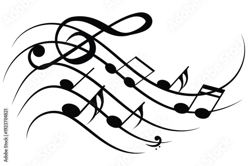 Music notes wave set, group musical notes abstract background. Set of hand drawn doodle music notes. music note outline vector illustration.