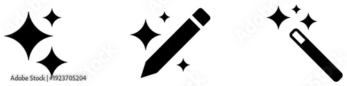 Set of three creative Generative Ai Icons, Content generation Ai icon, magic Ai icon, Pencil, Magic stick, Star, Ai star icon - eps.003