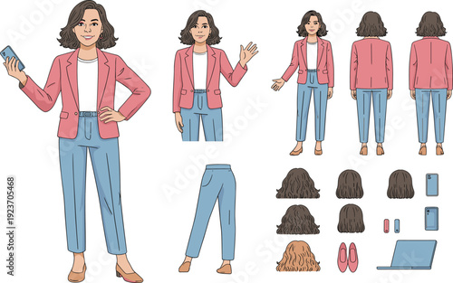 Business woman character set, professional female illustration, office outfit design, corporate worker vector collection, modern