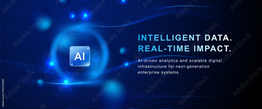 Obraz premium Artificial Intelligence Data Wave Sphere Technology Background