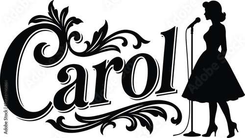 Dynamic, silhouette, of, a, female, singer, with, long, flowing, hair, performing, live, with, microphone, on, stand, artistic, musical, artist, performance.