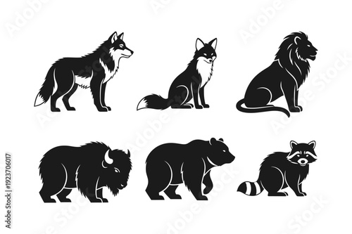 Silhouette of various dog breeds and animals in black