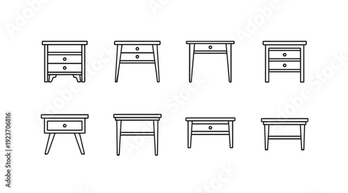Nightstand Collection Line Art Icons Set Vector Furniture Design Elements