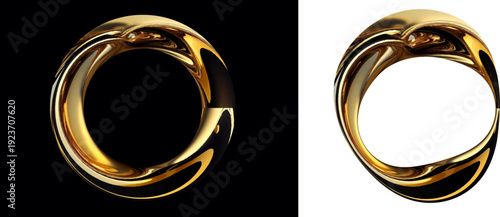 Gold ring with twisted design on white and black backgrounds