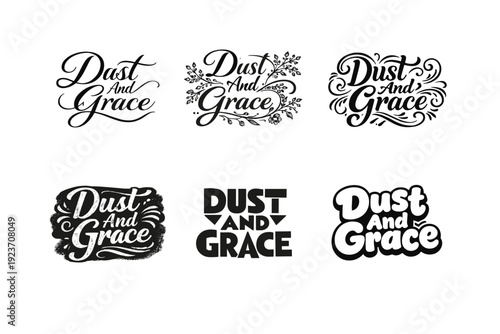 Dust And Grace. Set lettering. harmonious lettering variations of the same emblematic concept, each with different artistic interpretation (Elegant script with
