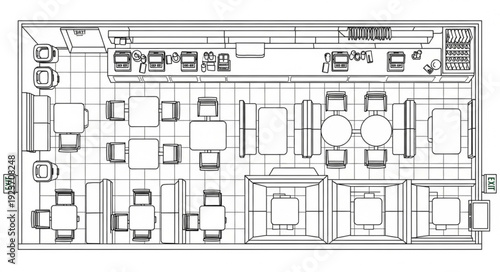 Detailed architectural blueprint showcasing the layout of a modern building with various rooms and features.