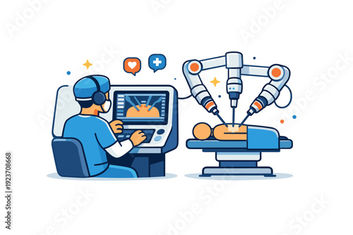 Robotic surgery a doctor controlling robotic instruments through a digital interface, symbolizing control, expertise, and minimally invasive