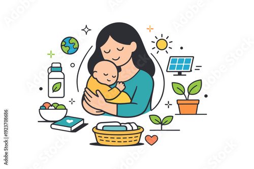 Sustainable lifestyle routines. A calm home scene with indoor plants, natural light, and minimal consumption objects. Balance, simplicity, and long-term eco