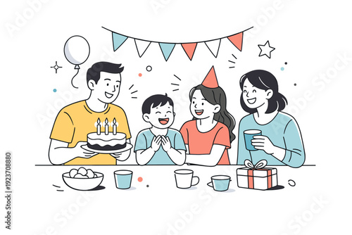 Everyday family celebration. A casual family moment marked by shared laughter and simple decorations, showing that celebration can be small and meaningful. The