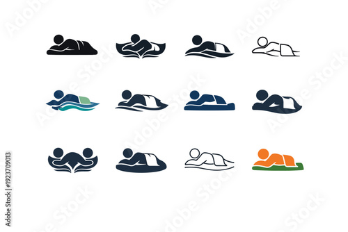 Swedish massage. Icon set. Set Logo of Swedish massage: person lying face down with towel. harmonious logo variations of the same emblematic concept, each with