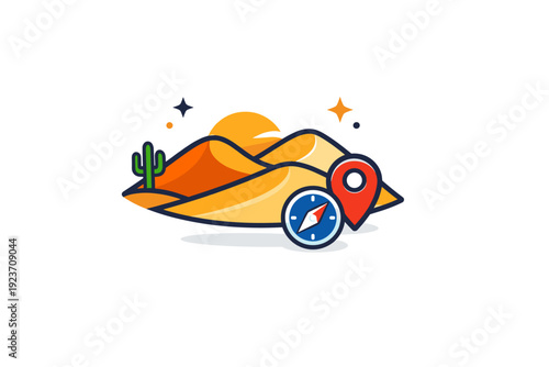 Desert dunes travel inspiration symbolizing exploration and remote destinations. A clean editorial badge featuring rolling sand dunes paired with a small