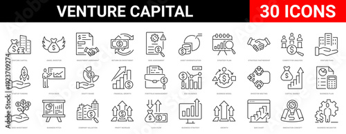 Venture Capital Startup Funding Icon Set – Editable Stroke Outline Vector for Investment, Growth Innovation