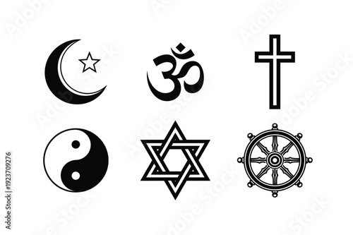 World Faith Symbol Set Spiritual Vector Icons